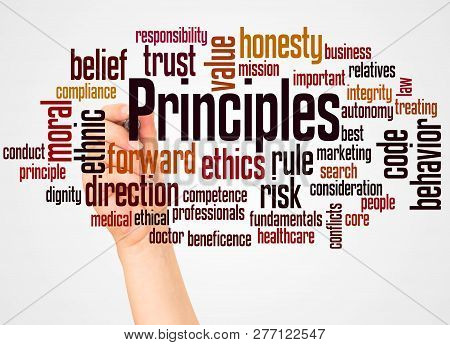 Principles Word Cloud And Hand With Marker Concept
