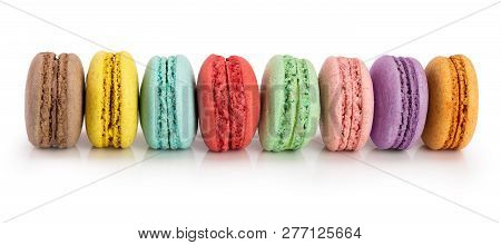 Colorful Macaroons Isolated On White Background Closeup