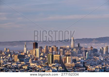 San Francisco skyline view from Twin Peaks, California, USA