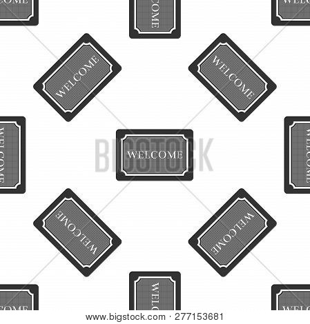 Doormat With The Text Welcome Icon Seamless Pattern On White Background. Welcome Mat Sign. Flat Desi