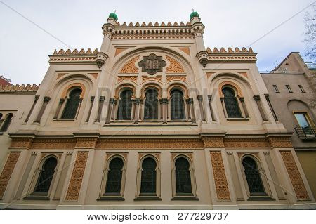 Facade Of Spanish Synagogue, Located In The Josefov District Of Prague In Czech Republic