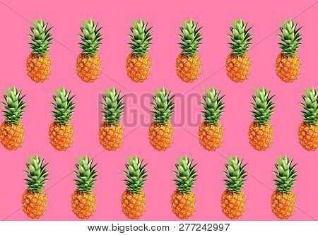 Pineapple On Red Pastel Color Background.nature And Holiday Summer Concepts