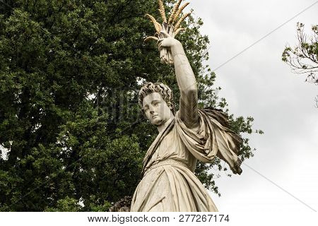 Florence, Italy - May 21, 2018: Statue Of Abundance, In The Boboli Garden. Female Sculpture In White