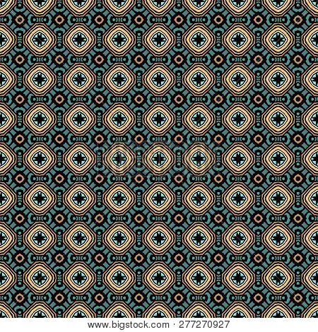 Retro Geometric Pattern In Repeat. Fabric Print. Seamless Background, Mosaic Ornament, Vintage Style