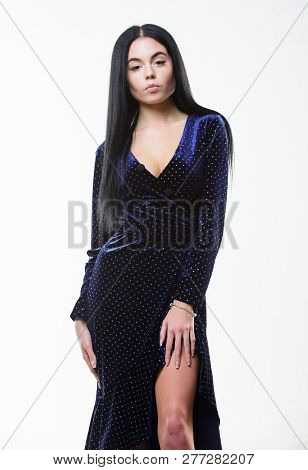 Sexy Decollete Fashion Dress. Girl Attractive Wear Sexy Elegant Dress. Fashion Concept. Woman Dress 