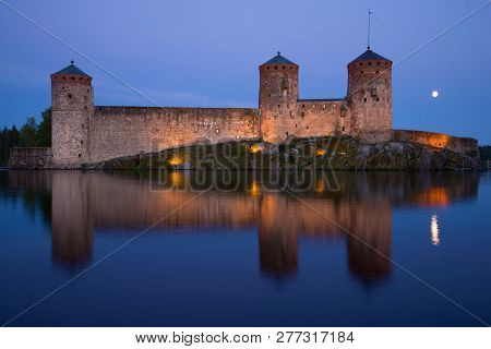 Old Fortress Olavinlinna Close-up On A July Night. Savonlina, Finland
