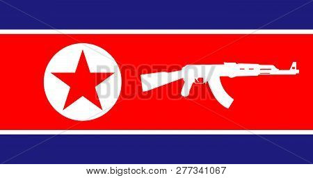 North Corea Flag With Ak47 Silhouette Original Proportions