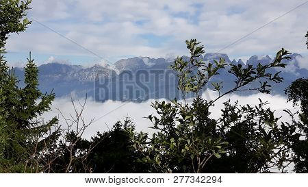 Veneto, Italy - 06/22/2017: A Beautiful Panoramic View From The Mountains Of Veneto Near The Dolomit