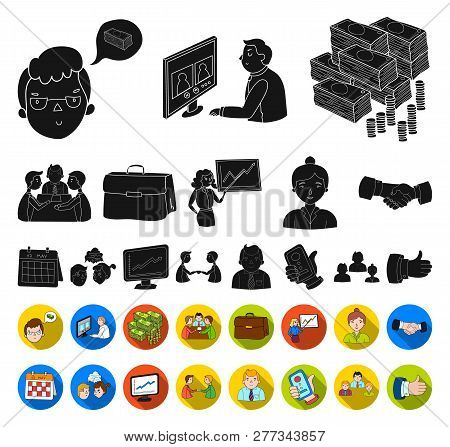 Business Conference And Negotiations Black, Flat Icons In Set Collection For Design.business And Tra