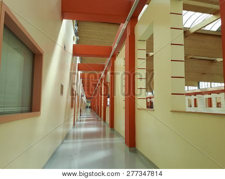 Asti, Italy - 07/11/2018: An Amazing Modern Constructions From The Hospital Of Asti, Using Woods And