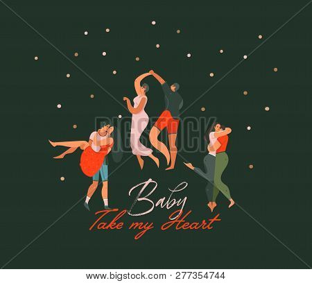 Hand Drawn Vector Abstract Cartoon Modern Graphic Happy Valentines Day Concept Illustrations Card Wi