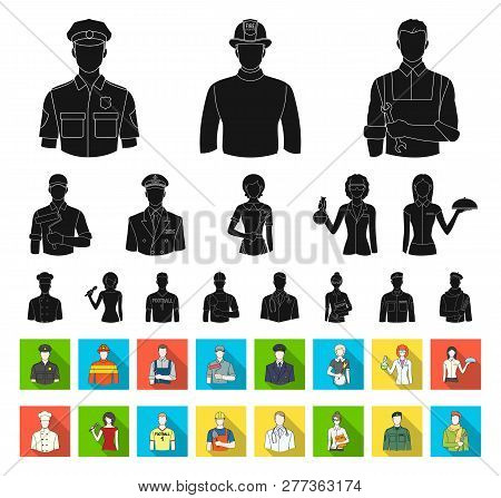 People Of Different Professions Black, Flat Icons In Set Collection For Design. Worker And Specialis