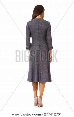 Indian Young Business Woman Executive Posing In Designer Formal Long Official Woolen Dress