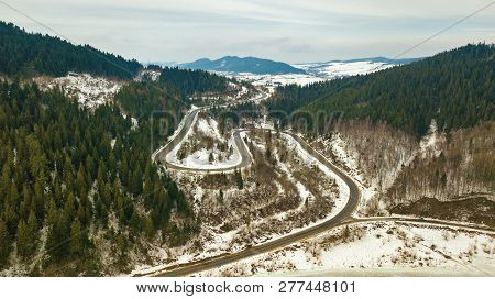 Road Serpentine In Winter Snowy Mountain Landscape