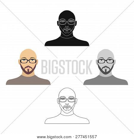 The Face Of A Bald Man With Glasses, With A Beard And Mustache. The Face Of A Man Single Icon In Car