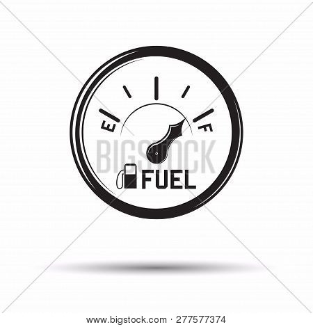 Monochrome Fuel Gauge Icon, Sign Of Diesel Or Petrol Gauge For Car Isolated On White Background With