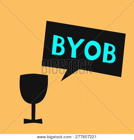 Silhouette Of Glass And Speech Bubble With Text Abbreviation Byob - Bring Your Own Bottle. Simple Ve