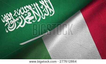 Italy And Saudi Arabia Two Flags Textile Cloth Fabric Texture