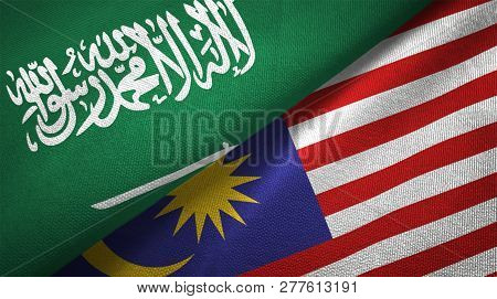 Malaysia And Saudi Arabia Two Flags Textile Cloth Fabric Texture