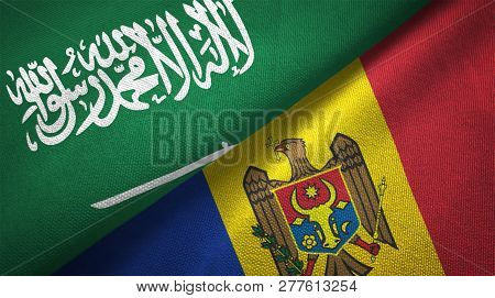 Moldova And Saudi Arabia Two Flags Textile Cloth Fabric Texture