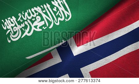 Norway And Saudi Arabia Two Flags Textile Cloth Fabric Texture