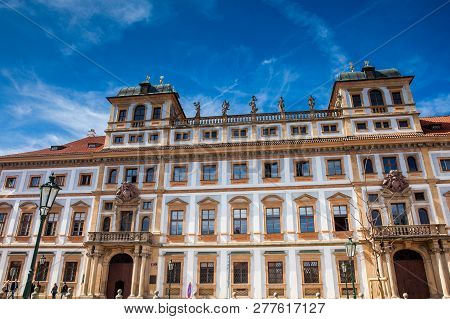 Prague, Czech Republic - April, 2018: Historic Tuscan Palace Built On 1690 Located At The Medieval H