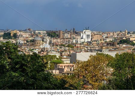 Arial View Of Rome City From Janiculum Hill, Terrazza Del Gianicolo In Rome. Italy
