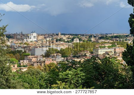 Arial View Of Rome City From Janiculum Hill, Terrazza Del Gianicolo In Rome. Italy