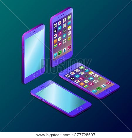 Colored Futuristic Smartphone In Isometry Vector Illustration