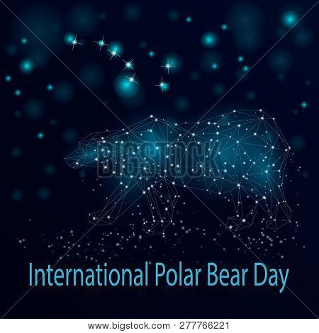 Polar Bear In Low Poly Style. International Polar Bear Day Concept.  Polygonal Lines Vector Polar Wh