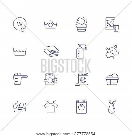 Laundering Line Icon Set. Foam, Soap, Powder, Basing. Laundry Concept. Can Be Used For Topics Like G
