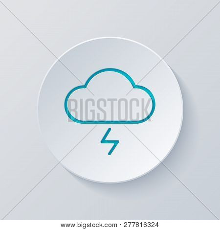 Cloud And Lightning. Simple Outline Icon. Linear Symbol With Thin Outline. Cut Circle With Gray And 