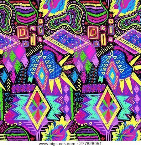 Ethnic Doodles Pattern. Tribal Print. Simple Sketch Background. Aztec. Abstract Geometric Fabric. Cl