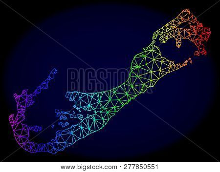Spectrum Colored Mesh Vector Map Of Bermuda Islands Isolated On A Dark Blue Background. Abstract Lin