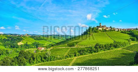 Langhe Vineyards Sunset Panorama, Castiglione Falletto And Serralunga D Alba, Unesco Site, Piedmont,