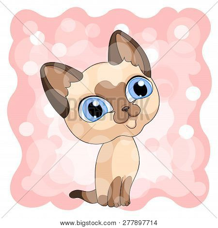 Siamese Cute Kitty Background  Pink Vector Illustration
