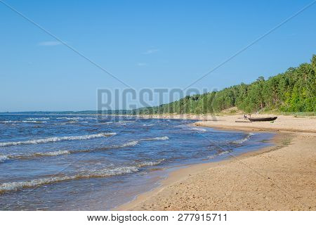 Uncrowded Summer Beach On The Shores Of The Cold Baltic Sea