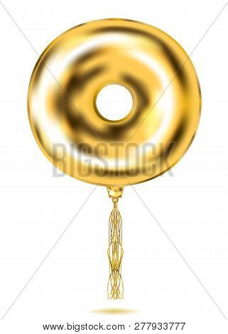 Gold Foil O-letter Balloon, Golden Donat. Image Birthday Celebration, Social Party And Any Holiday E