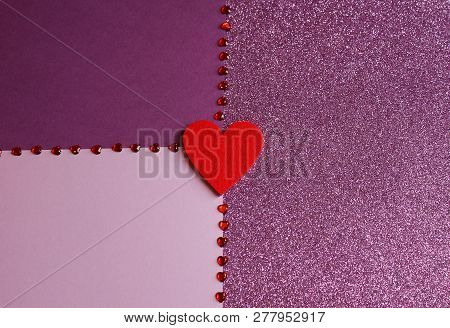 Purple Tones And Red Heart. Card For Valentines Day.
