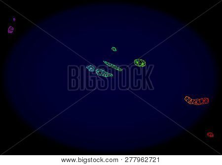 Rainbow Colored Mesh Vector Map Of Azores Islands Isolated On A Dark Blue Background. Abstract Lines