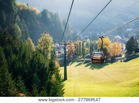 Cable Car Or Gondola From Ortisei To Seceda In Dolomites, Italy