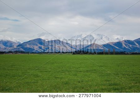 View Over Mount Hutt From Methven Village, Canterbury, South Island, New Zealand