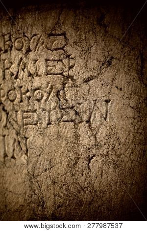 Historical Antique Age Epigraph On Marble Tablet Stone