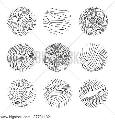 Set Of Round Modern Minimal Logo With Organic Shapes With Dynamic Waves And Lines. Vector Emblem For