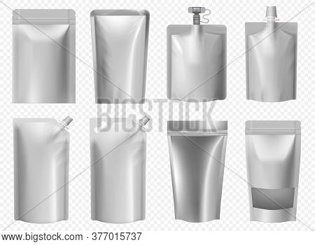 Doy Pack Template. Foil Pouch For Liquid Food, Juice, Mayonnaise, Ketchup. Blank Doypack Package Moc