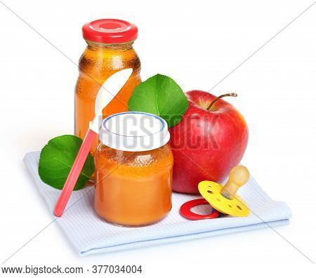 Apple Juice, Jam And Apple Fruits For Breakfast