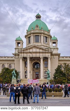 Protest Of Serbian War Veterans In Front Of The National Assembly Of Serbia