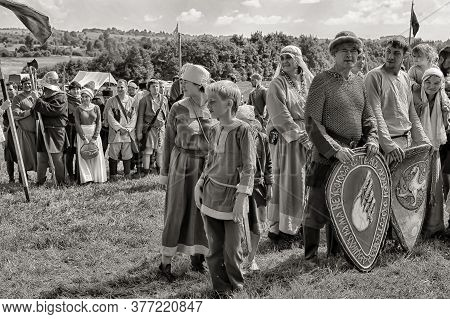 Russia, Izborsk 28,06,2016 People In Medieval Clothes At The Festival Of Historical Reconstruction 