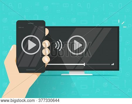 Phone Connected To Tv Streaming And Watching Video Content Mobile Technology Or Smartphone Cellphone