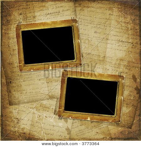 Dva staré fotorámeček na pozadí abstraktní s historickými rukopis